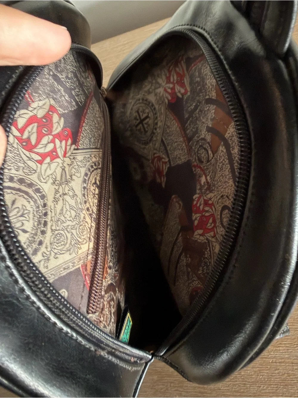 Vintage Belle Rose Black Croc Embossed Backpack Purse